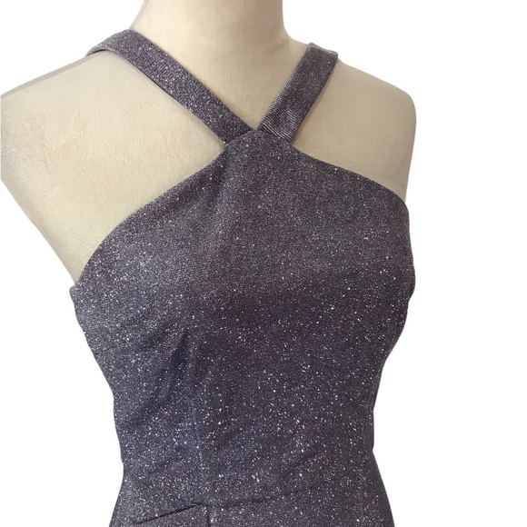 BCX Shimmer Gunmetal Ruffle Halter Party Dress Junior NWT Size 5 - Picture 6 of 11